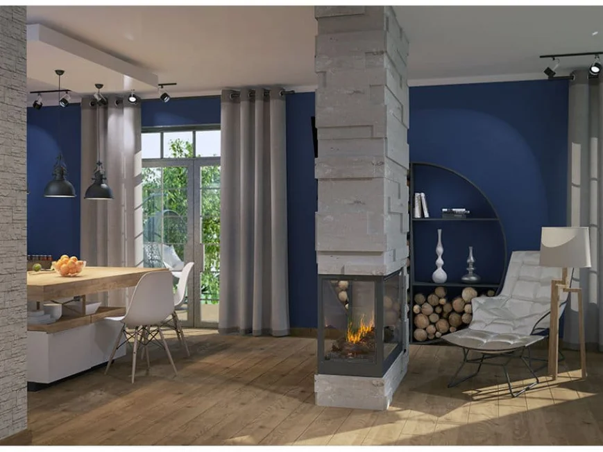 Электрокамин в гостиной-студии. Проект Литвиновой Евгении.