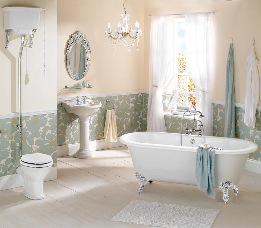 Классический стиль в холодных тонах. Оформление ванной комнаты.