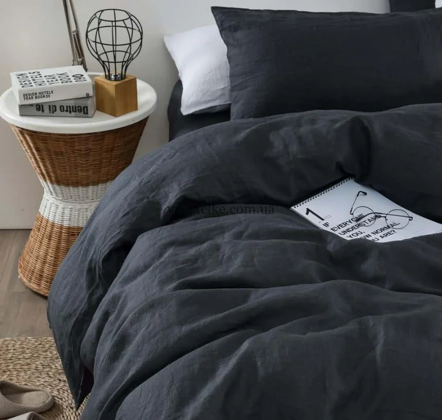 Льняное постельное белье тёмно серого цвета, графит