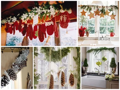 гирлянды из шишек, снежинок, елочных шаров и вязаных игрушек придадут уют и мягкость