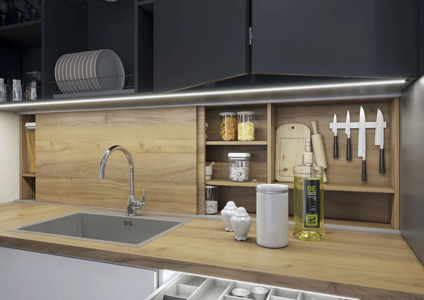 Хранение кухонных принадлежностей за фартуком