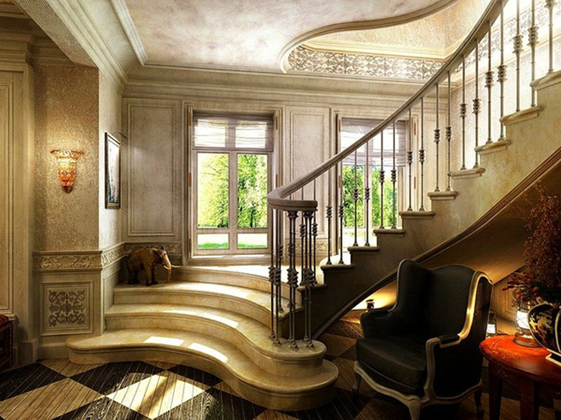 Лестницы из мрамора и гранита часто используются в интерьерах классического стиля.