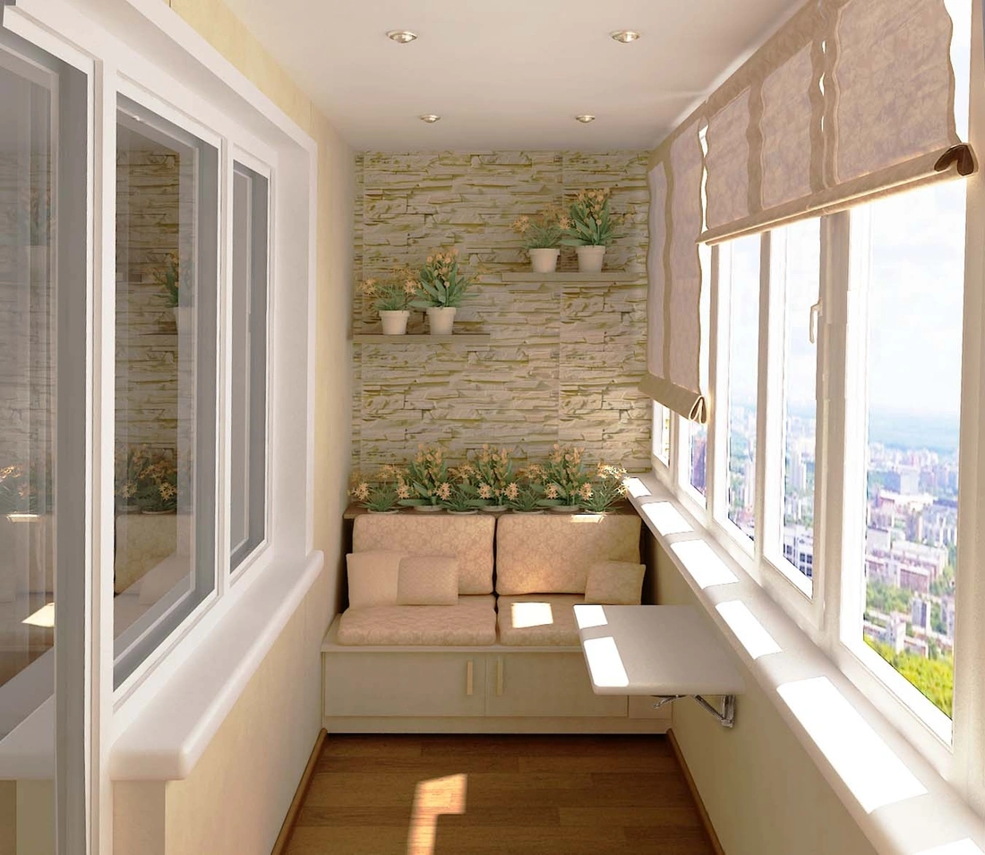 Оборудуйте балкон мягким уголком с местами хранения и уютными подушками, расставьте на полках и стеллажах книги и горшки с цветами.