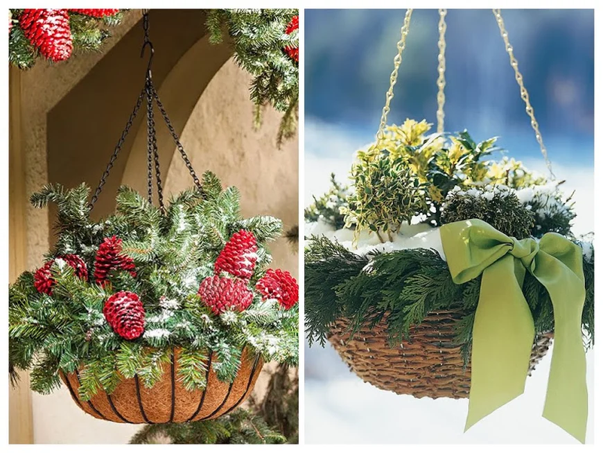 Подвесное кашпо с новогодней композицией
