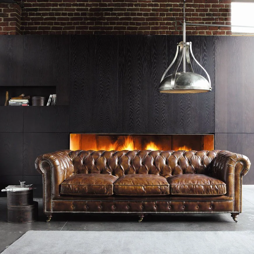 Chesterfield Leather button sofa In Brown ... Chesterfield Leather button sofa In Brown ...