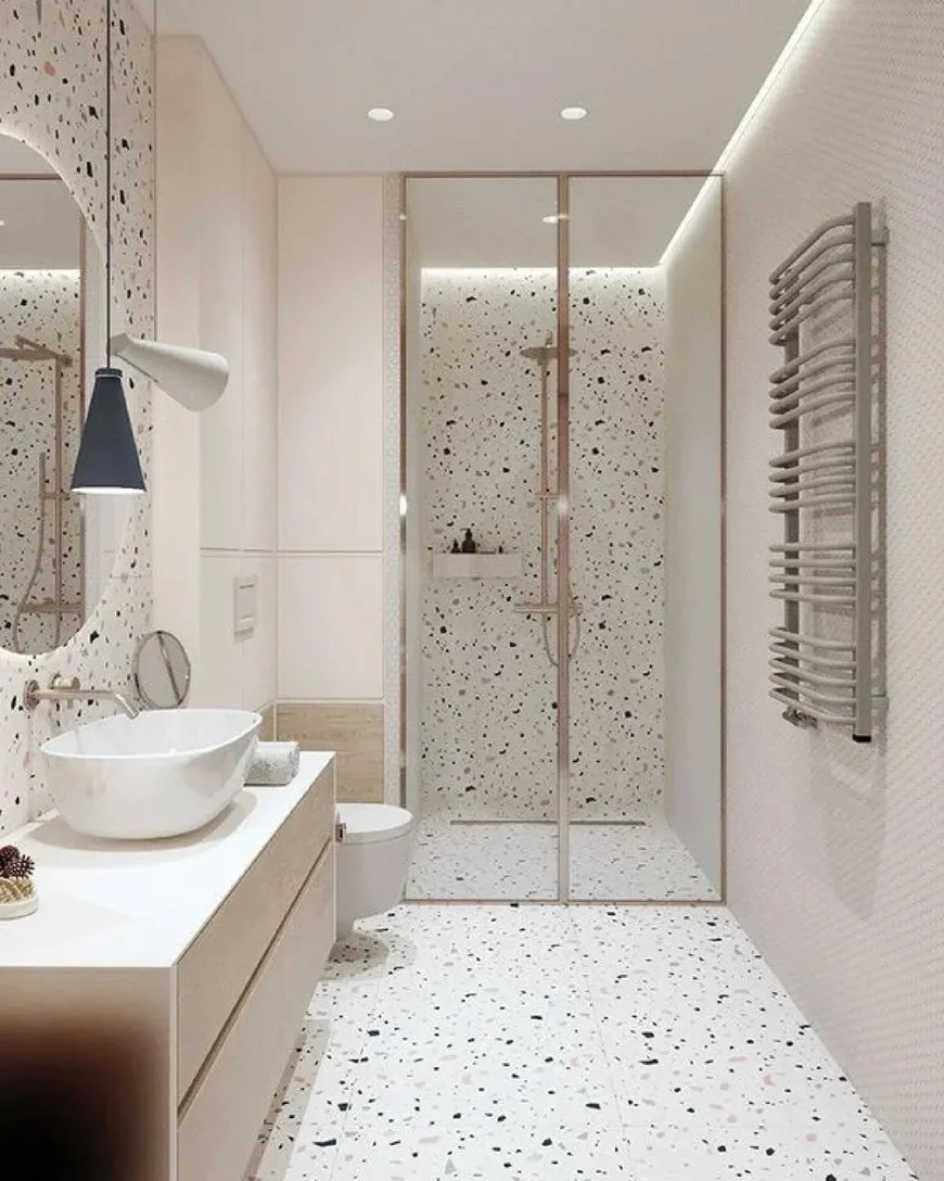 Плитка терраццо. Идеи для ванной.