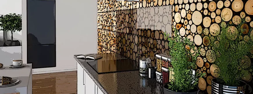 Монтажный клей T-REX ,  SOUDAL. Стена из деревянных спилов