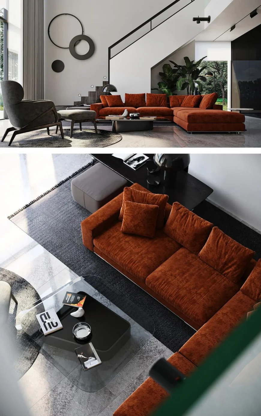 Яркая мебель на темном ковре