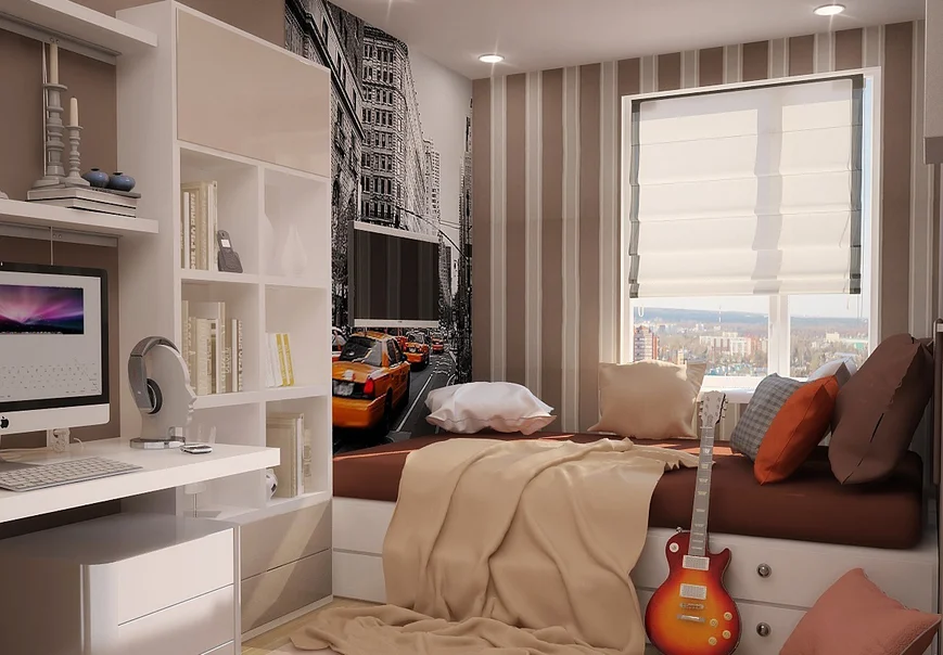 Грамотно проведенное зонирование позволит вам расположить спальное место у окна.