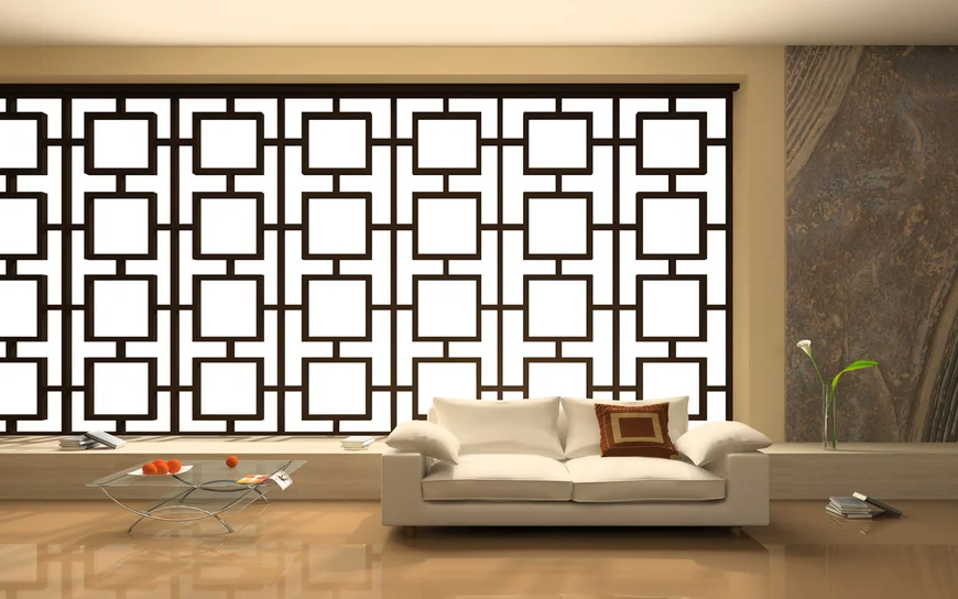 Традиционно помещение разделяется на зоны ширмой (в современном дизайне вместо них используют тканевые панели) или перегородками “фусума”, в виде тонкой рамы, обклеенной с двух сторон, пропускающей рассеянный мягкий свет, рисовой бумагой.