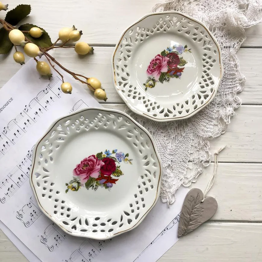 Тарелки декоративные. Ажурный фарфор винтаж. Германия