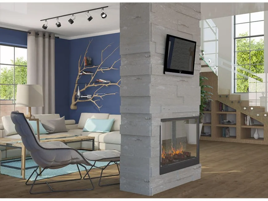 Электрокамин в гостиной-студии. Автор: Литвинова Евгения