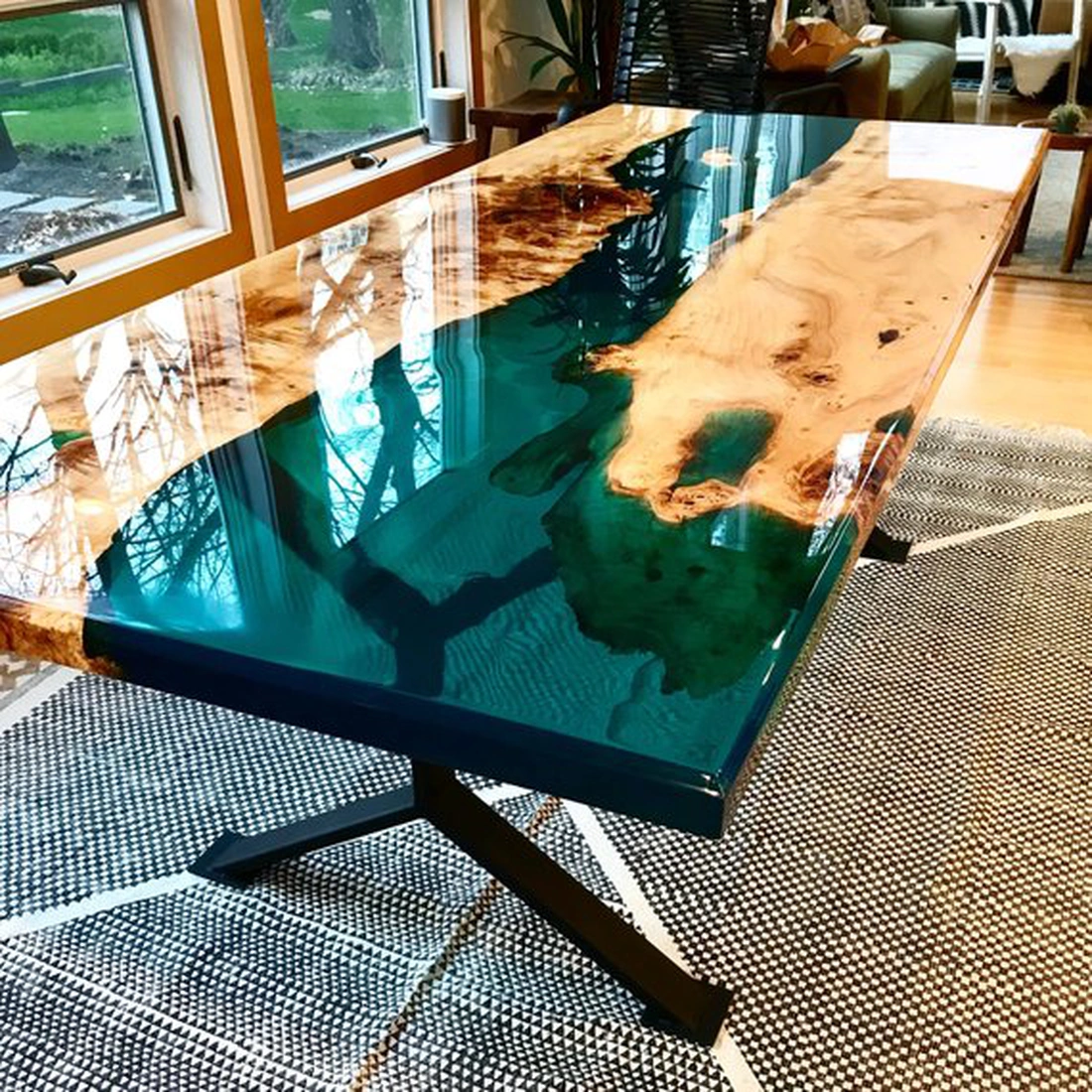 Resin poured wood table