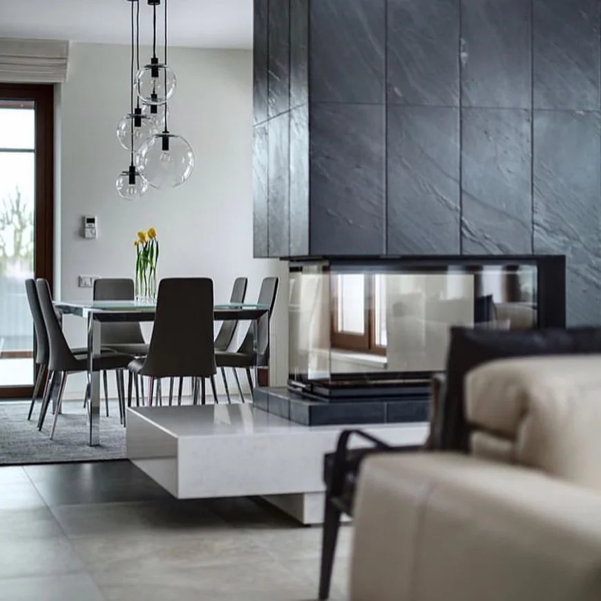 Каменный шпон в отделке камина