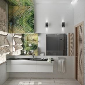 Зонирование ванной комнаты с помощью гипсокартонной конструкции, кардинально изменило интерьер.