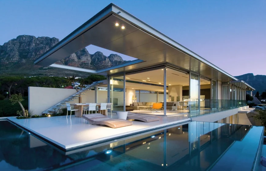 Беседка в современном стиле с бассейном