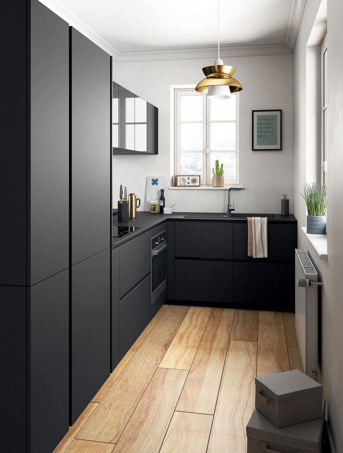 Черный дизайн маленькой кухни
