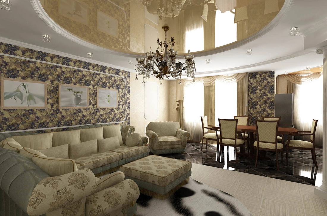 Классическая гостиная отличается спокойными цветами в интерьере, преимущественно пастельными мягкими тонами.