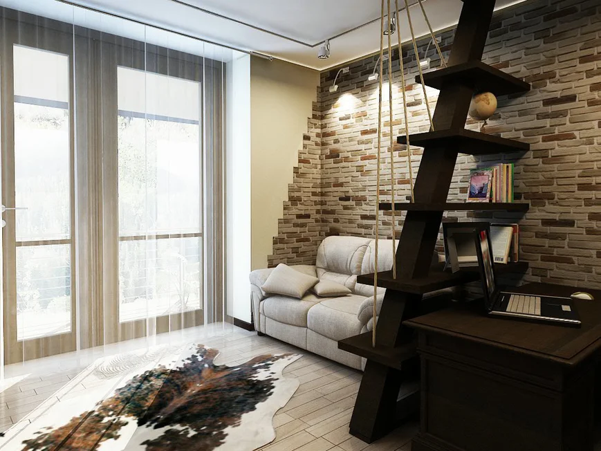 Рабочий уголок в гостиной, зонирование