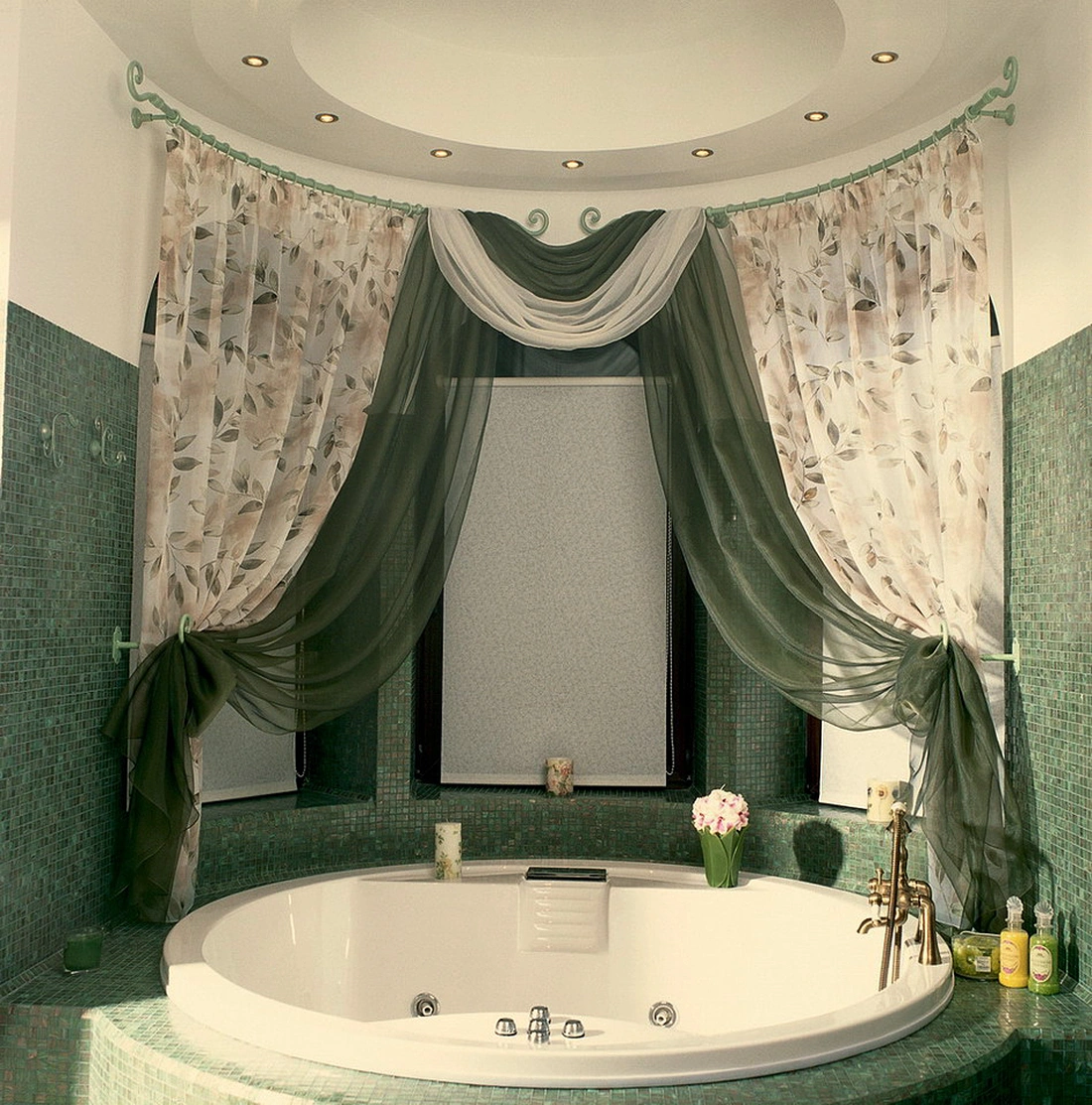 Оформление ванной текстилем поможет смягчит интерьер. Используя разные виды штор, можно дополнить дизайн ванной комнаты и сделать ее комфортнее.